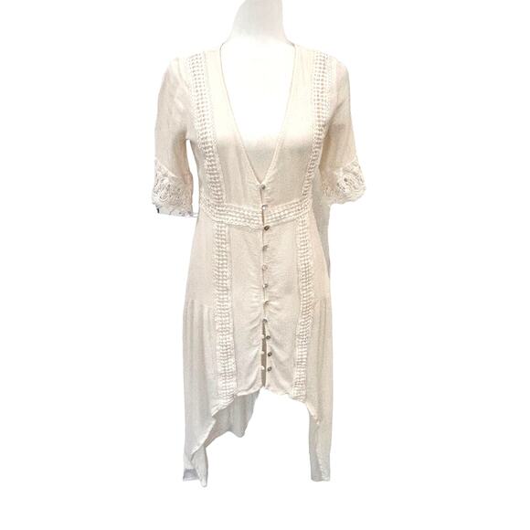 American Rag Cie Off White Rayon Lace Hi-Lo Button Front VNeck Dress Medium - Picture 1 of 10